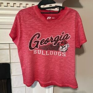 Russell Athletic Cropped Georgia Bulldogs TShirt Size Medium Distressed Red  UGA